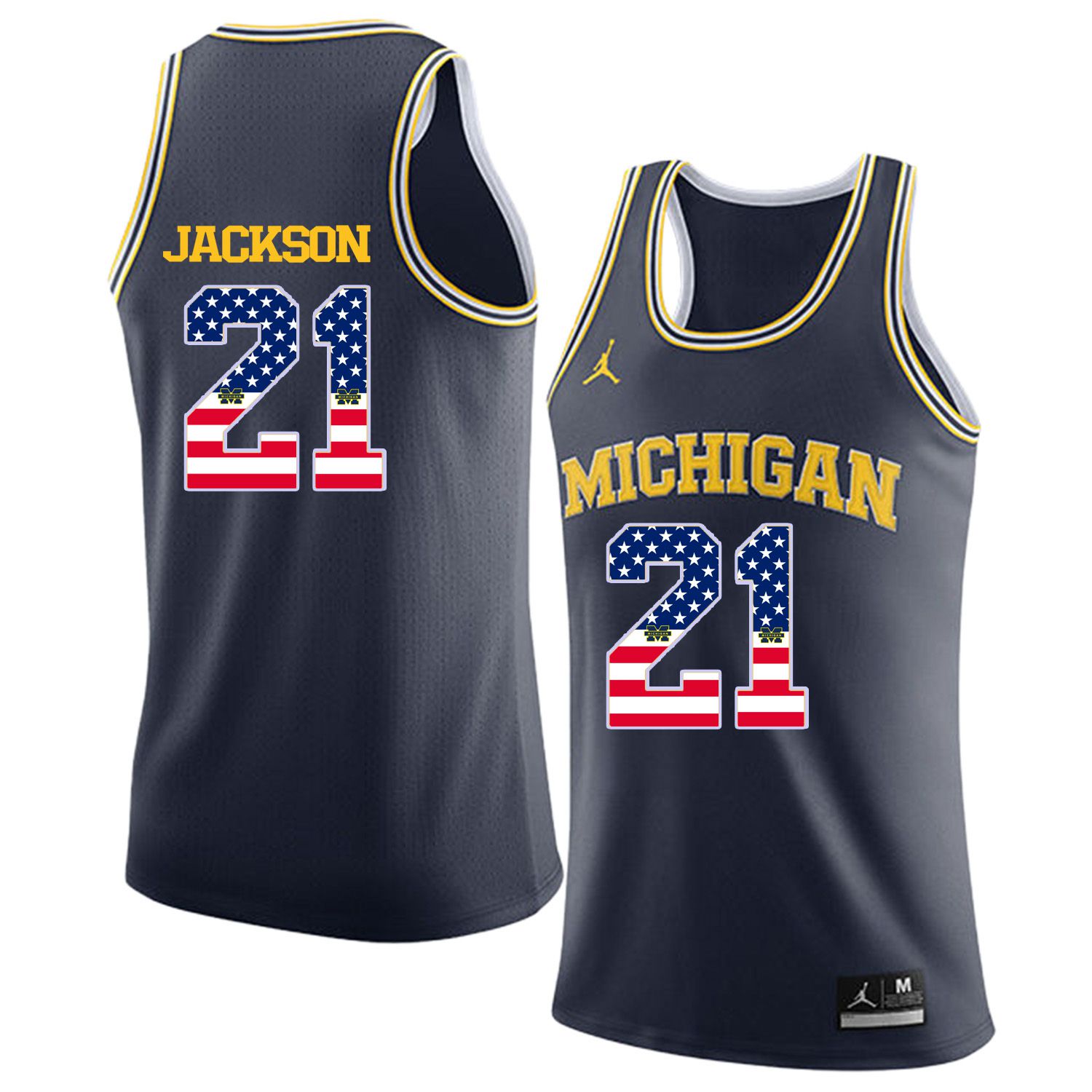 Men Jordan University of Michigan Basketball Navy 21 Jackson Flag Customized NCAA Jerseys